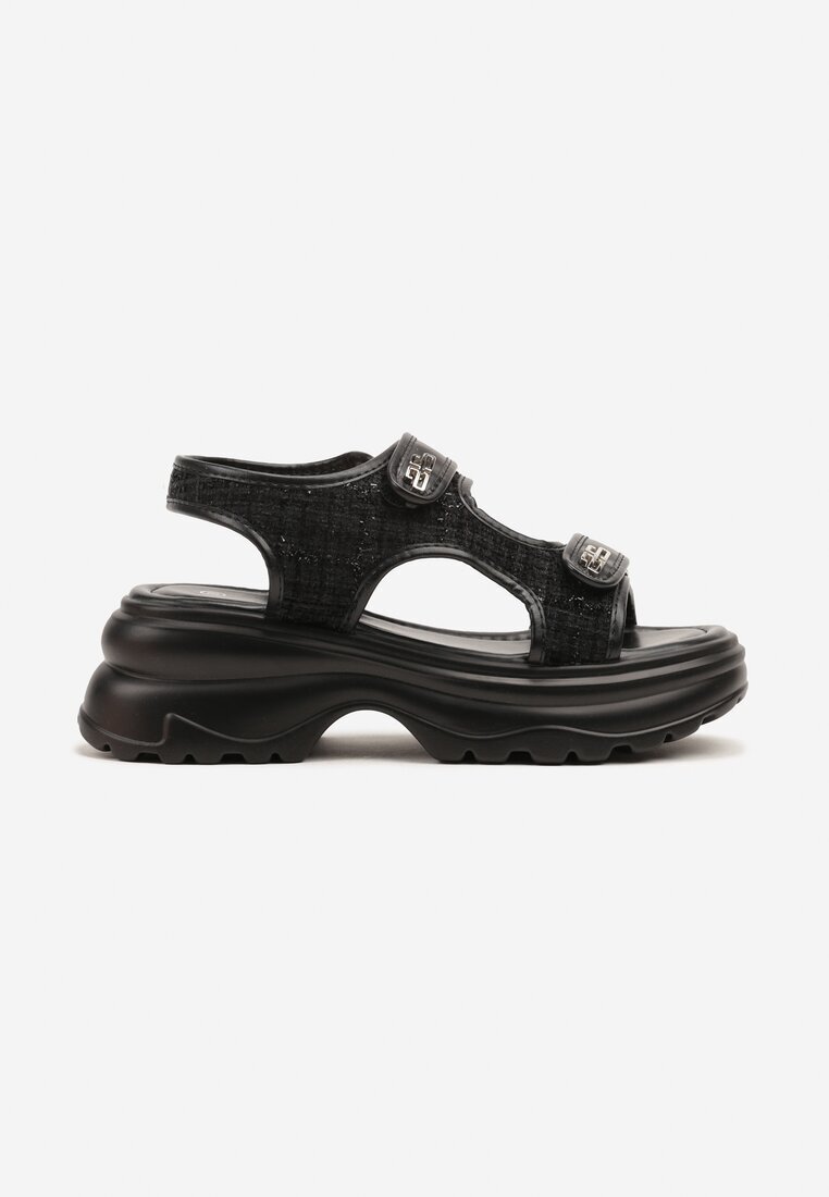 givana Sandale Negre în Stil Sportiv pe Talpă Embosată cu Scai Nimirosa