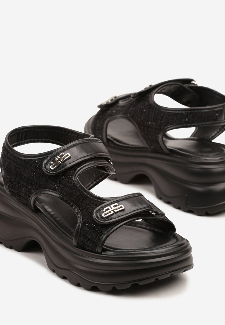 givana Sandale Negre în Stil Sportiv pe Talpă Embosată cu Scai Nimirosa