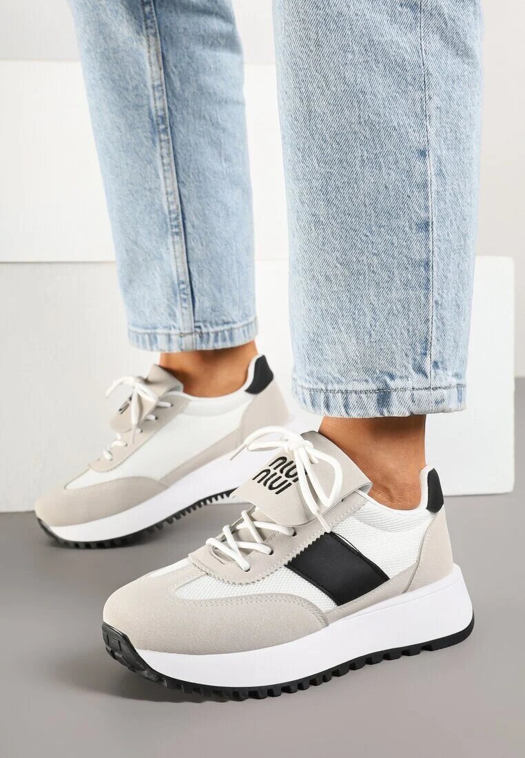 givana Sneakers Bej cu Negru pe Talpă Groasă cu Curea Decorativă Alutra