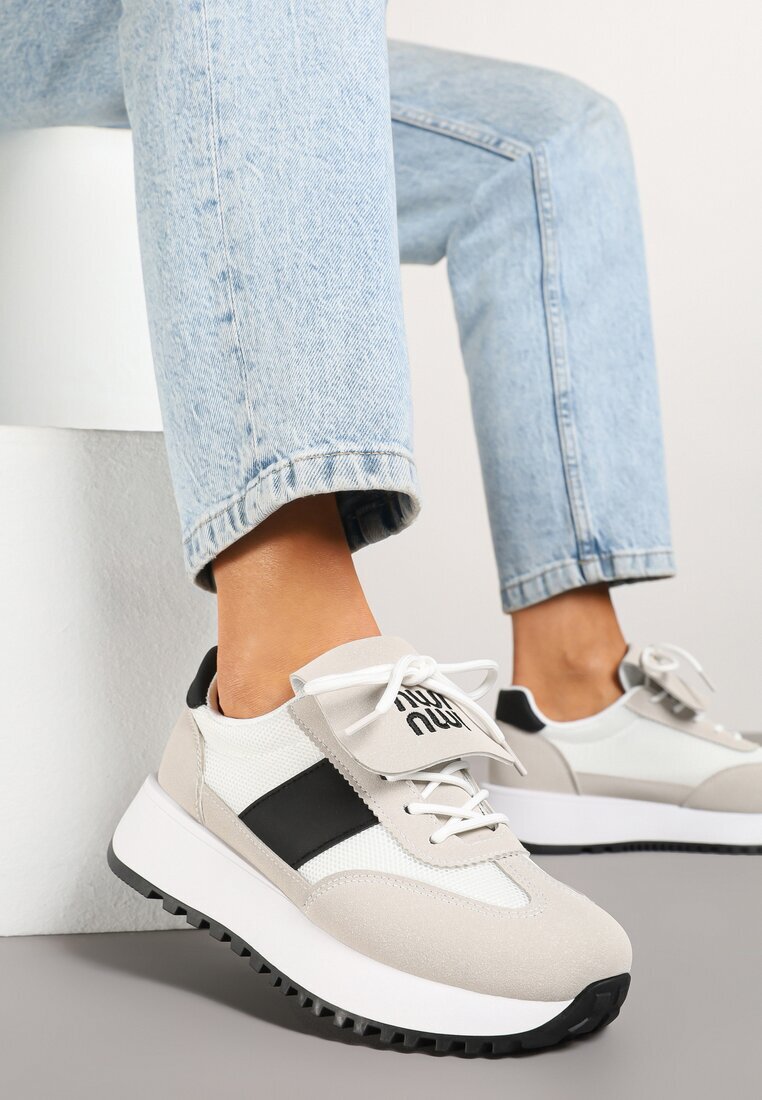 givana Sneakers Bej cu Negru pe Talpă Groasă cu Curea Decorativă Alutra
