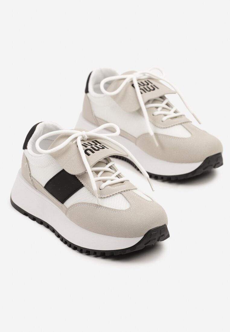 givana Sneakers Bej cu Negru pe Talpă Groasă cu Curea Decorativă Alutra
