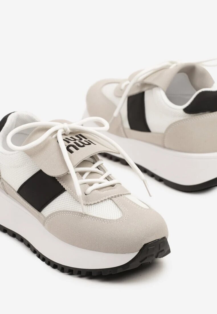 givana Sneakers Bej cu Negru pe Talpă Groasă cu Curea Decorativă Alutra
