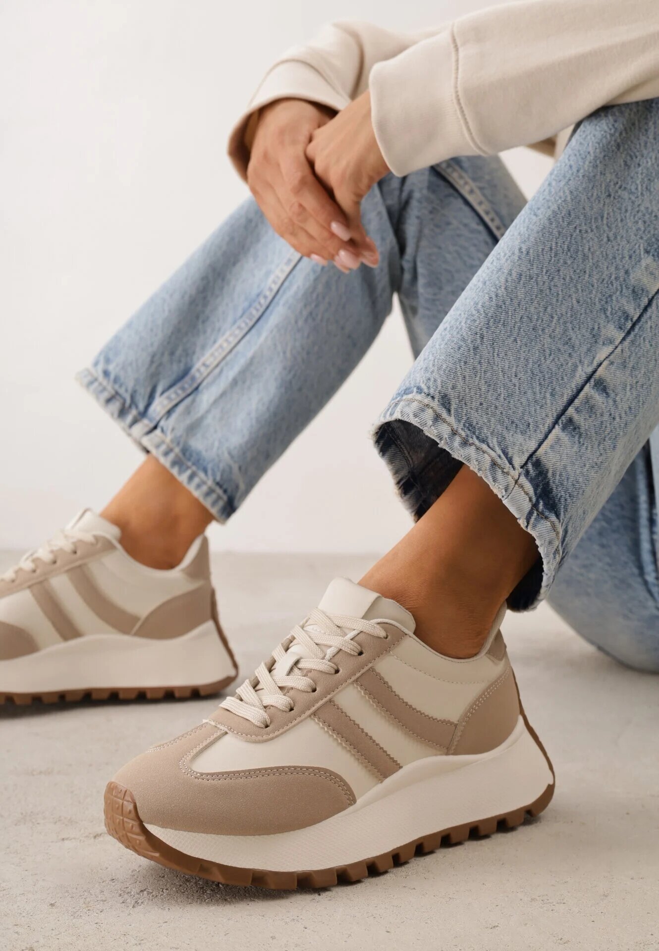 givana Sneakers groase cu talpă groasă și barete decorative Diki Bej închis