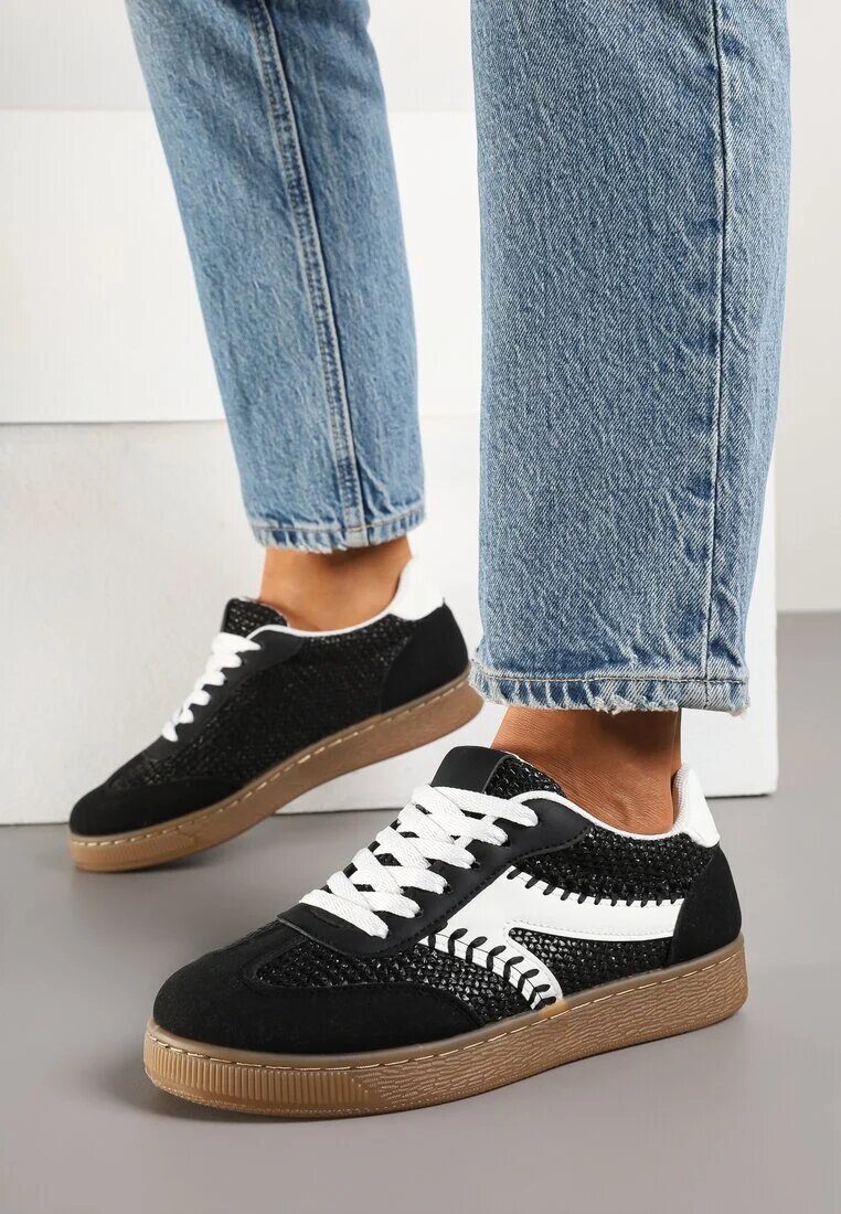 givana Sneakers Negri Iconici cu Cusături Decorative și Tweed Koriarea
