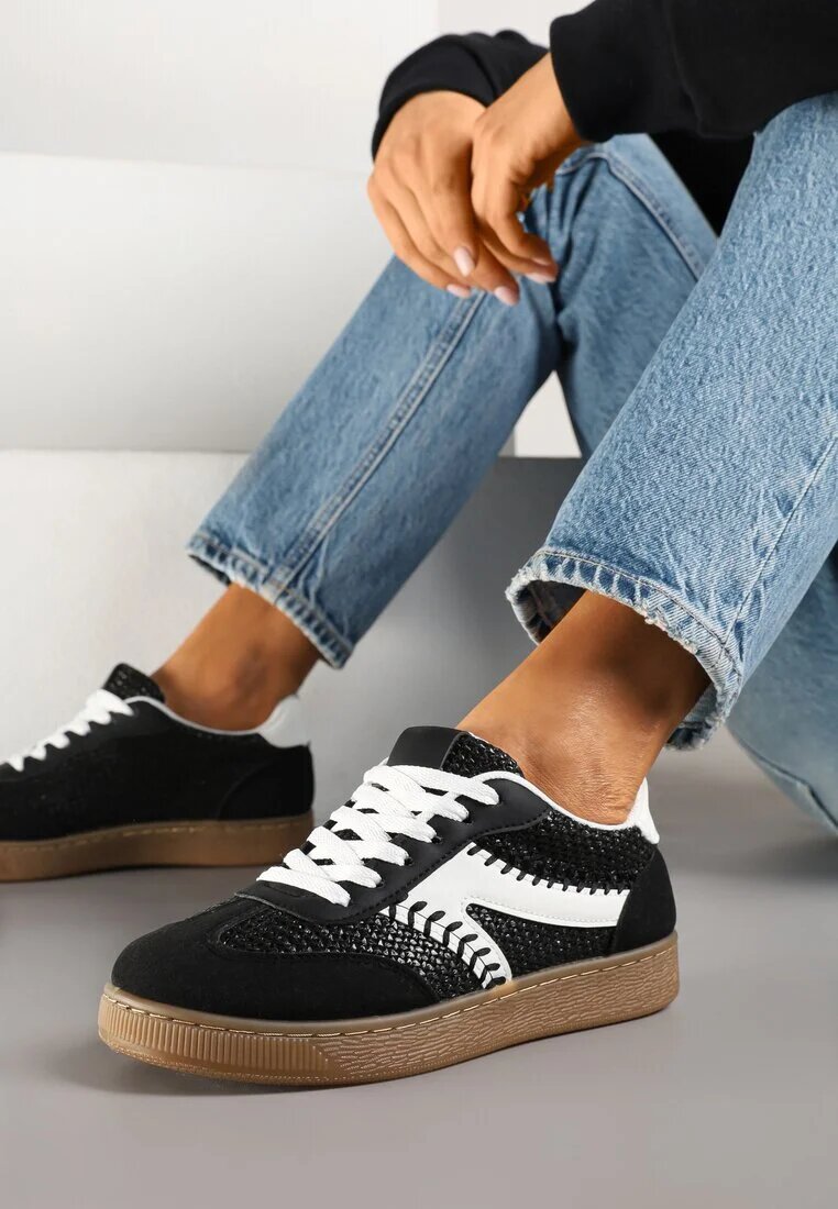 givana Sneakers Negri Iconici cu Cusături Decorative și Tweed Koriarea