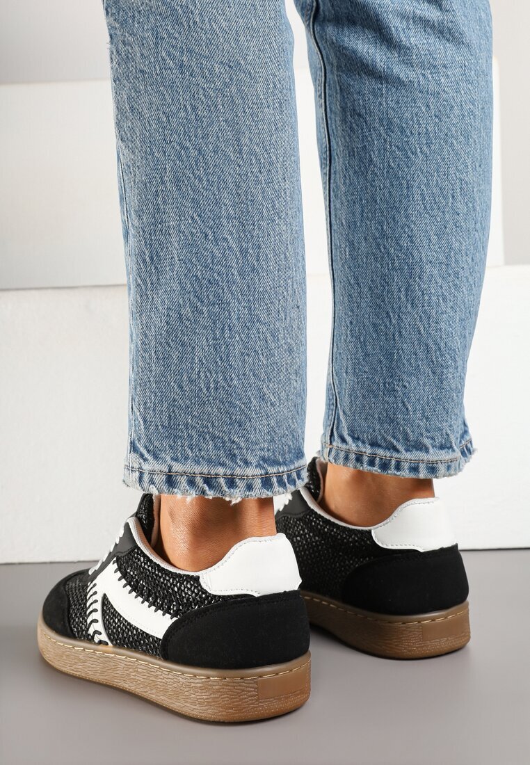 givana Sneakers Negri Iconici cu Cusături Decorative și Tweed Koriarea