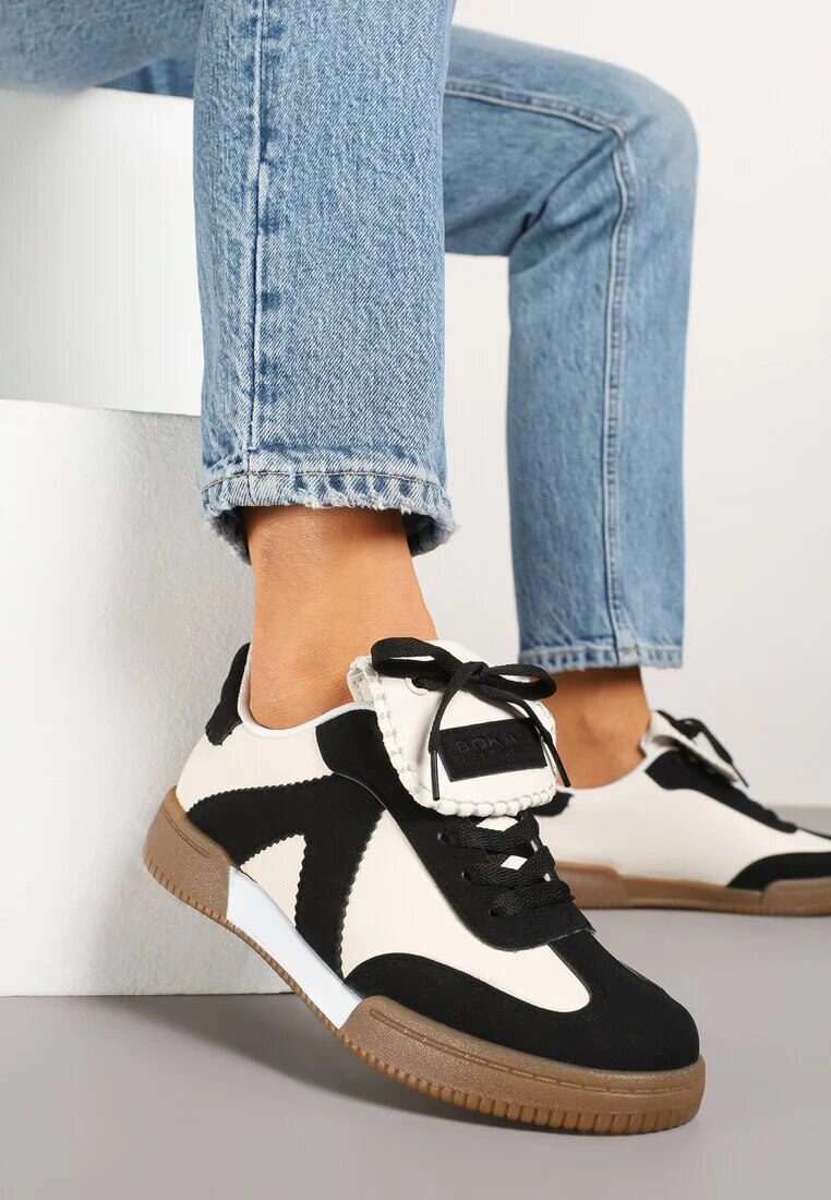 givana Sneakers Negru-Bej cu Limbă Decorativă Alaviela