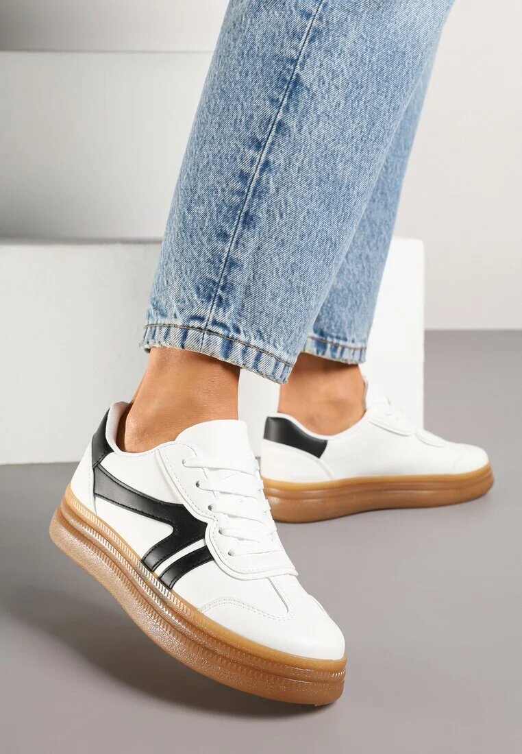 givana Sneakersi Alb-Negri în Stilul Tenisilor Cult cu Cusături Decorative Alanithra