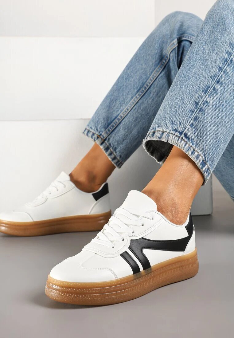 givana Sneakersi Alb-Negri în Stilul Tenisilor Cult cu Cusături Decorative Alanithra