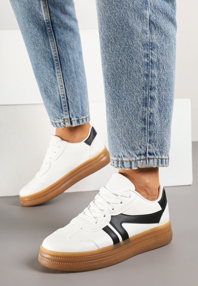 givana Sneakersi Alb-Negri în Stilul Tenisilor Cult cu Cusături Decorative Alanithra