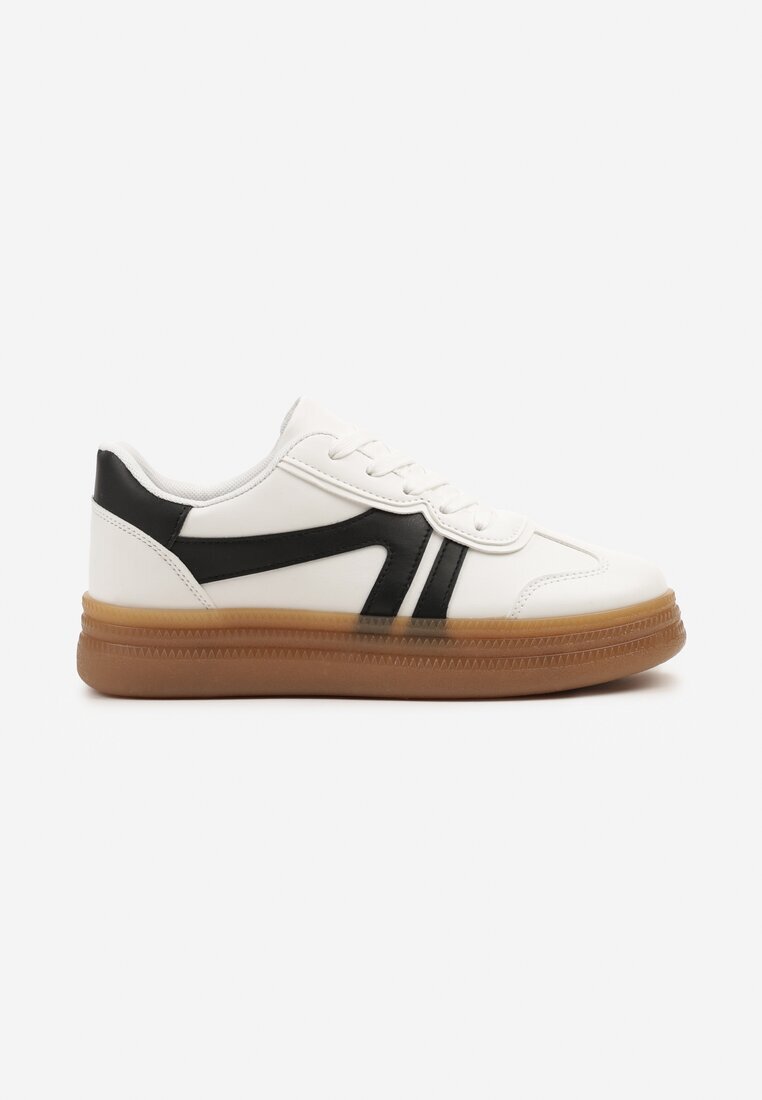 givana Sneakersi Alb-Negri în Stilul Tenisilor Cult cu Cusături Decorative Alanithra