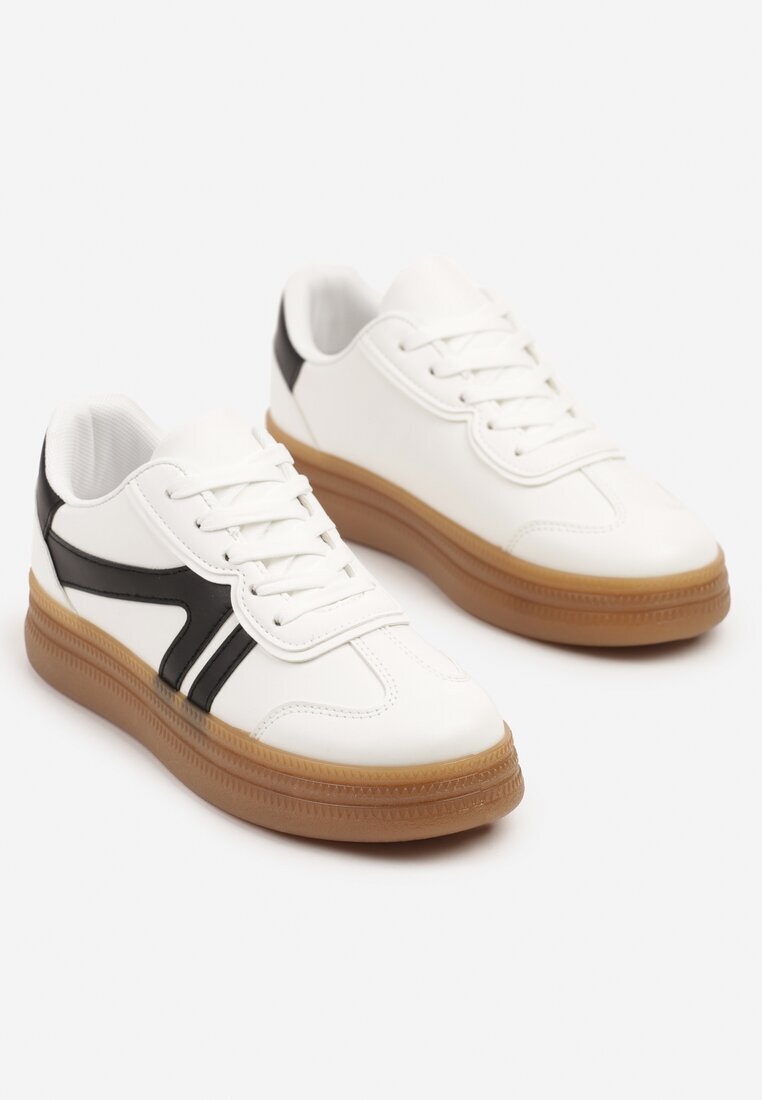 givana Sneakersi Alb-Negri în Stilul Tenisilor Cult cu Cusături Decorative Alanithra