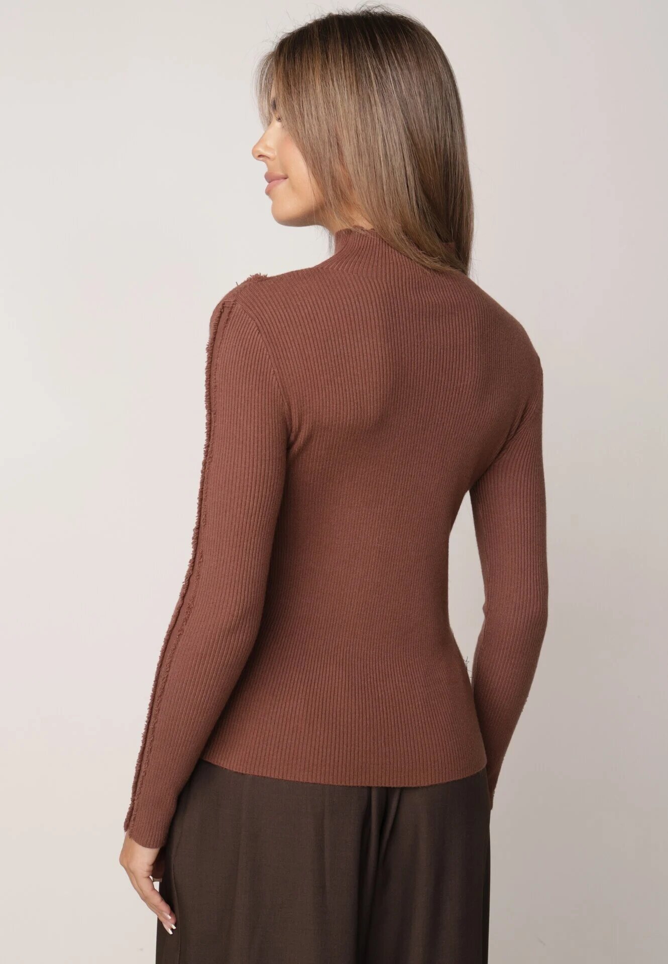 glo-story Asortat Cu guler înalt din tricot ribat cu cusături decorative Moonia Maro