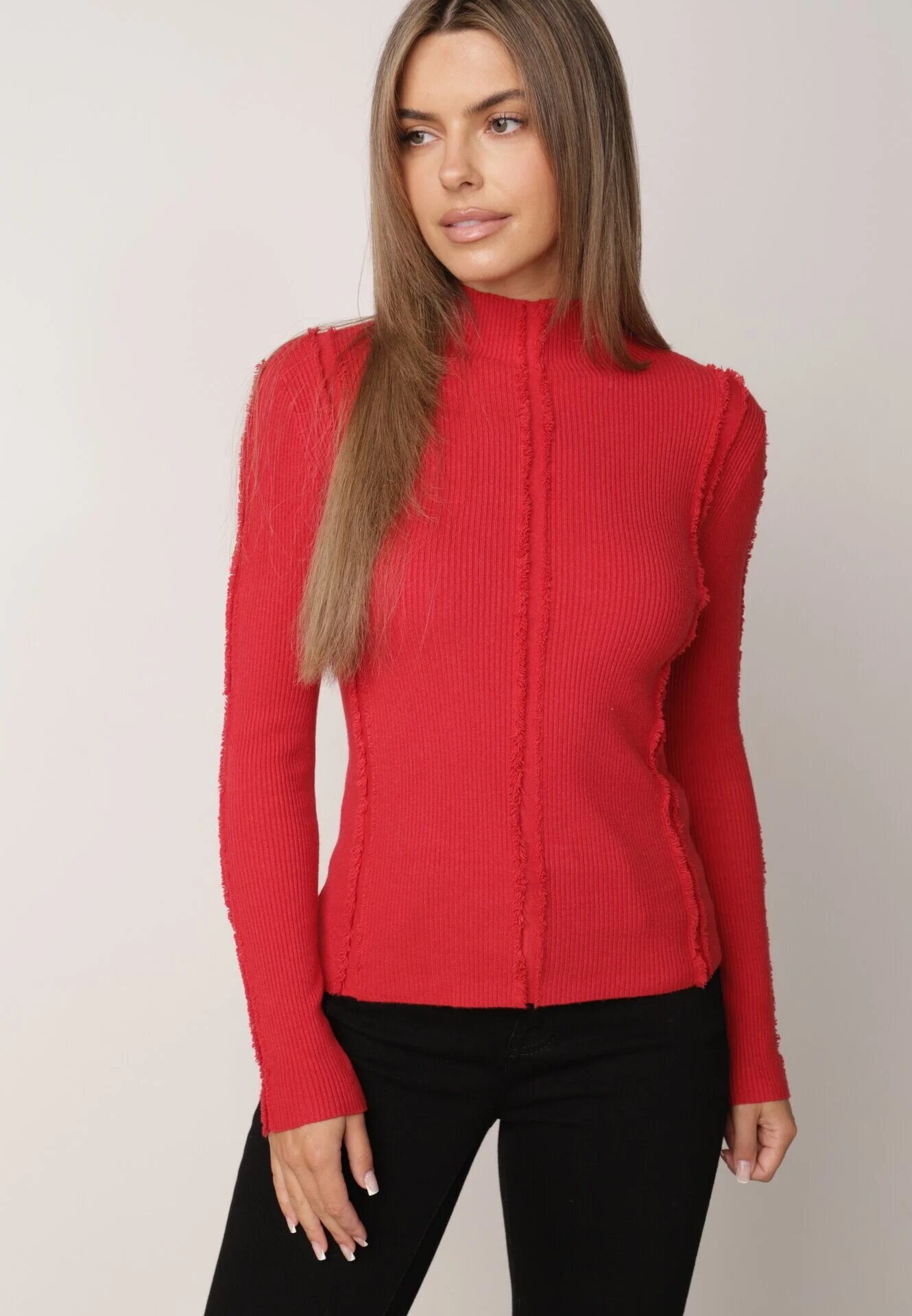 glo-story Asortat Cu guler înalt din tricot ribat cu cusături decorative Moonia Roșu