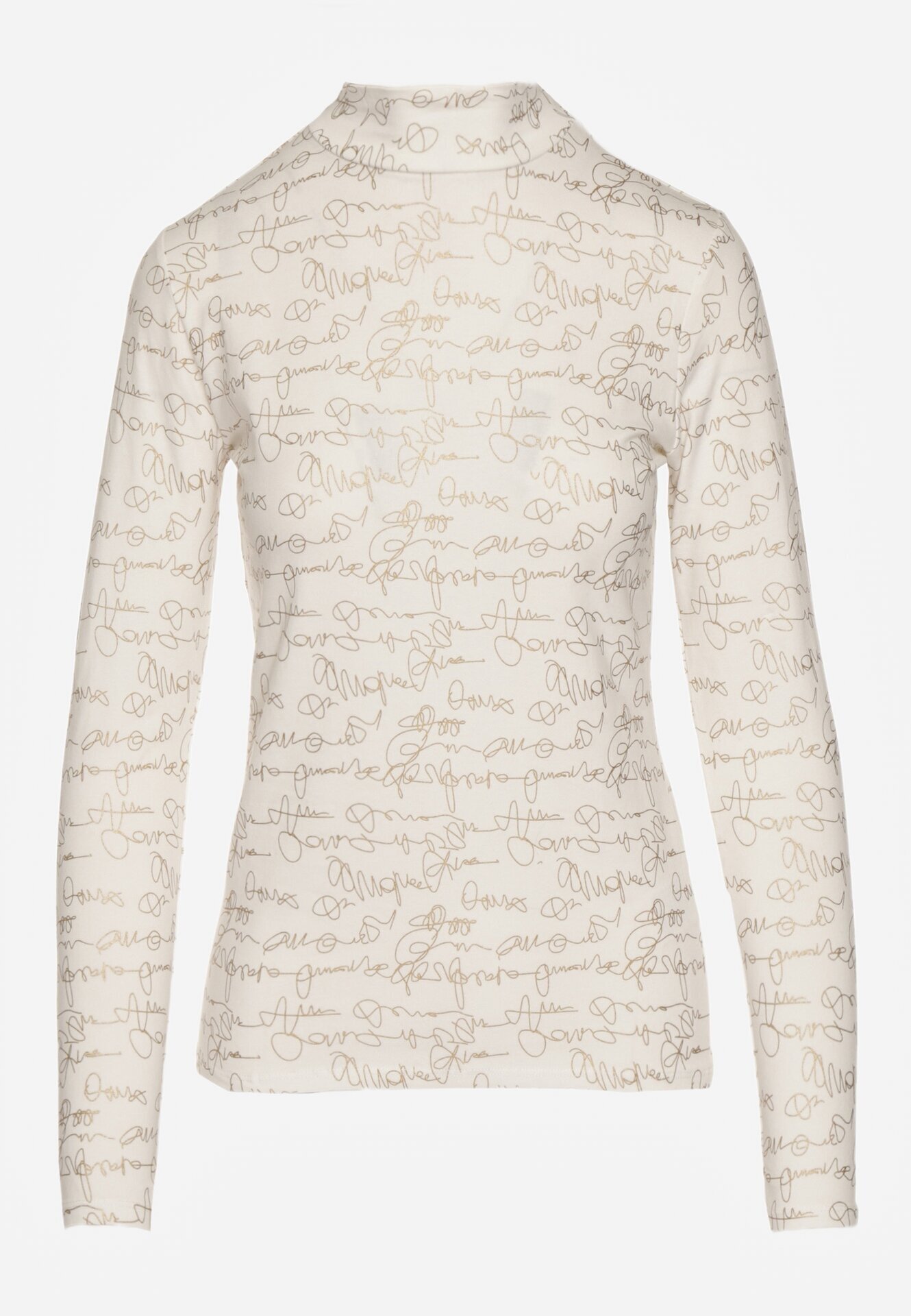 glo-story Bluză Albă din Bumbac Stil Longsleeve cu Guler semi-înalt cu Imprimeu Literar Azelenia