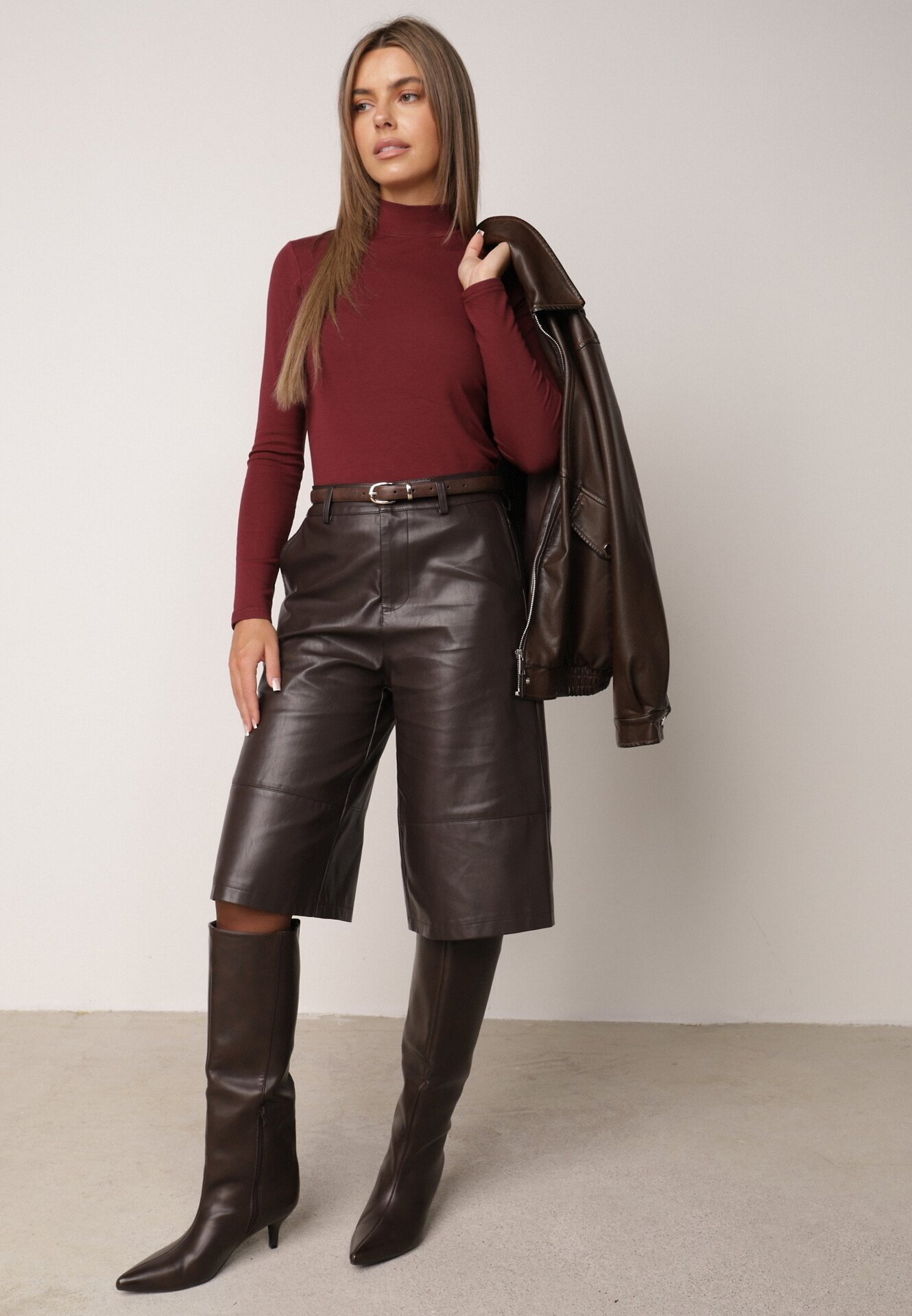 glo-story Bluză cu guler înalt din tricot elastic Munita Bordo