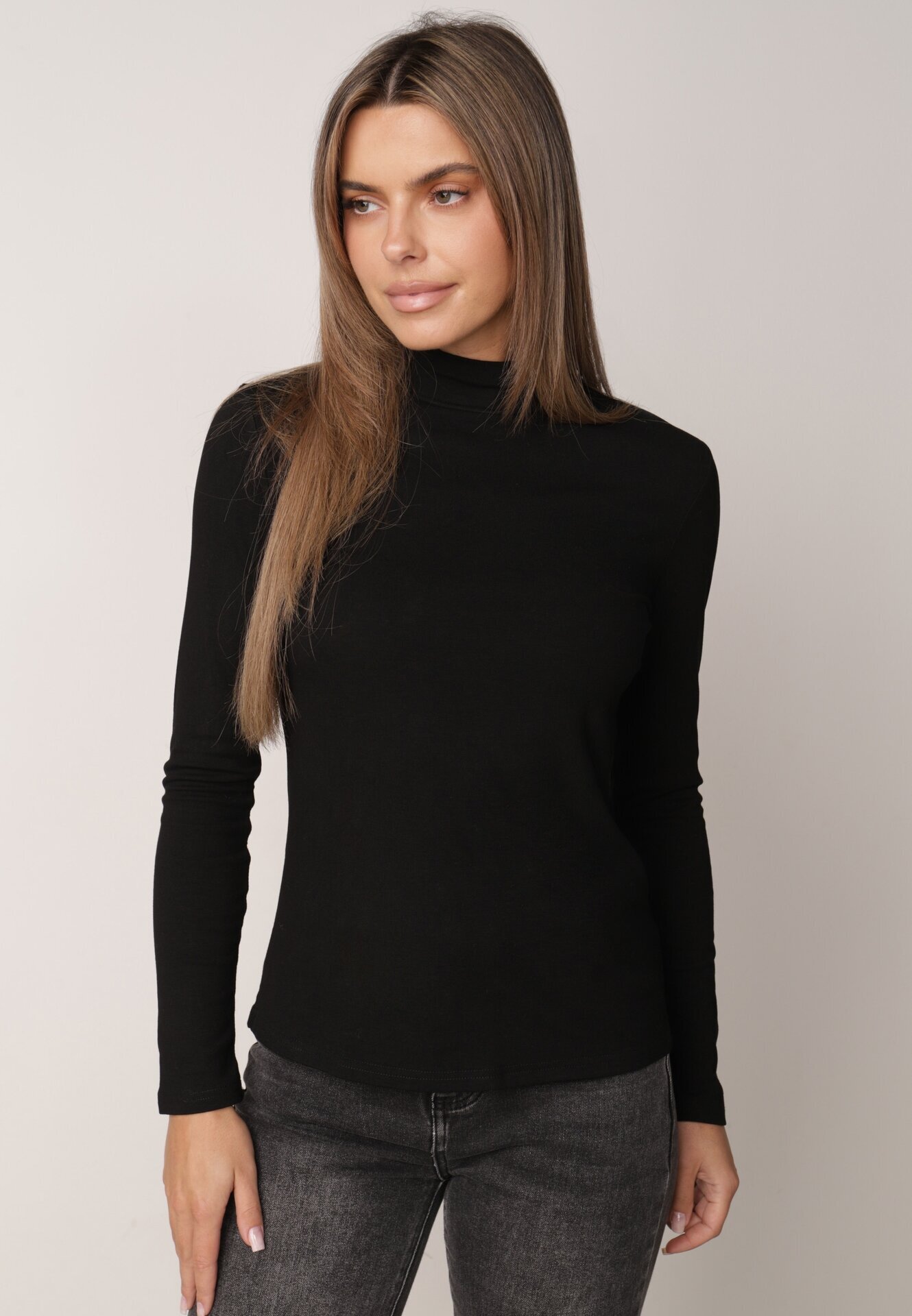 glo-story Bluză cu guler înalt din tricot elastic Munita Neagră