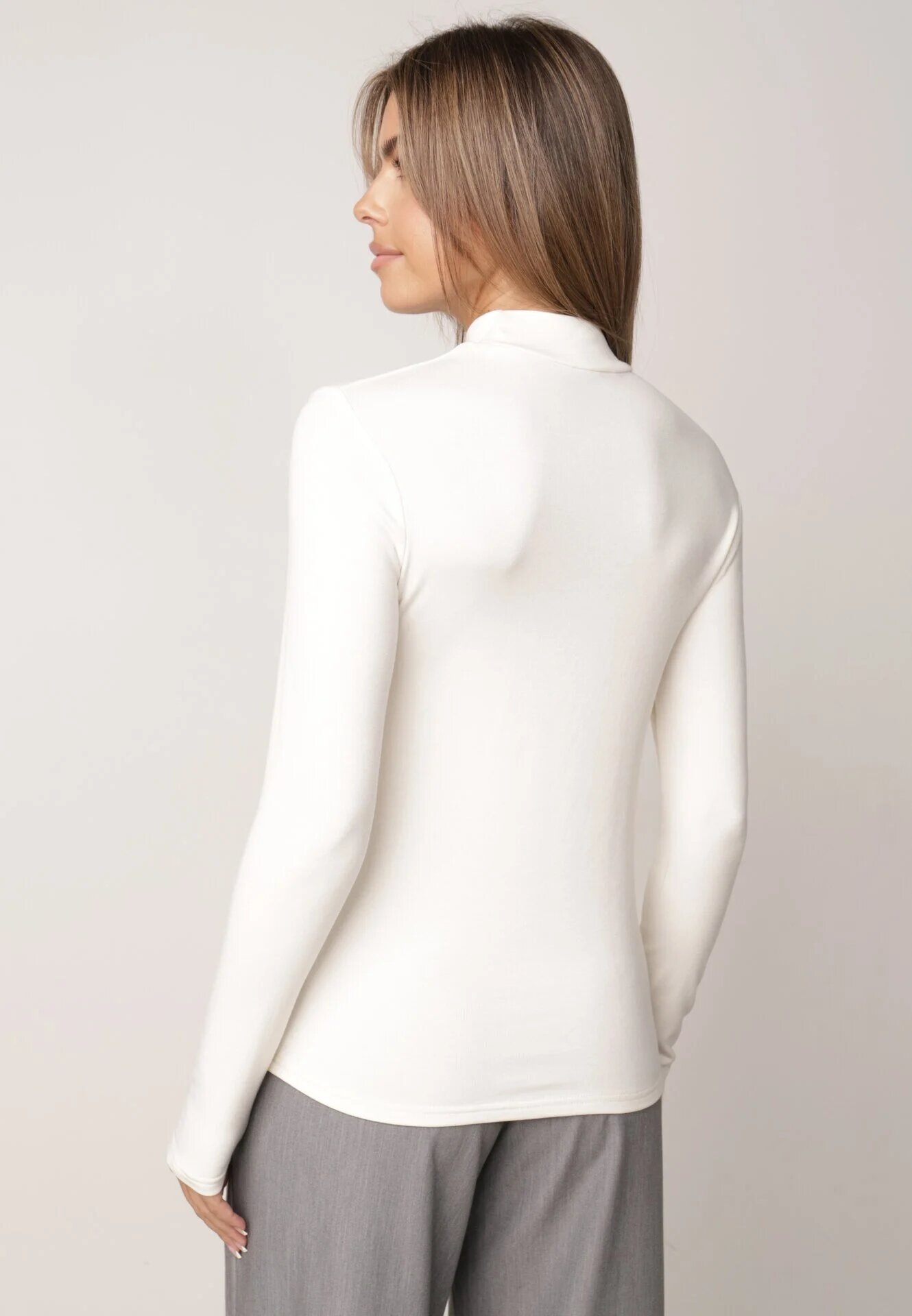 glo-story Bluză tip cu guler înalt din tricot elastic Munita Albă