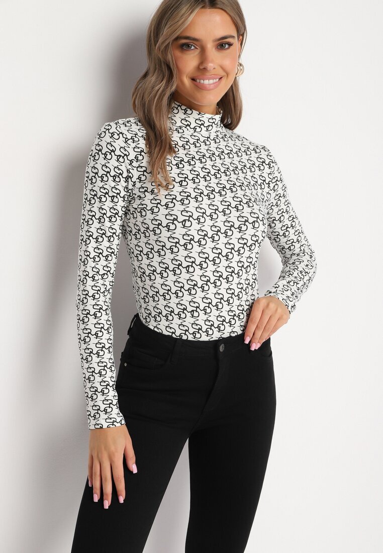 glo-story Bluză tip golf Alb-Negru Din Bumbac cu Litere Decorative Stelirea