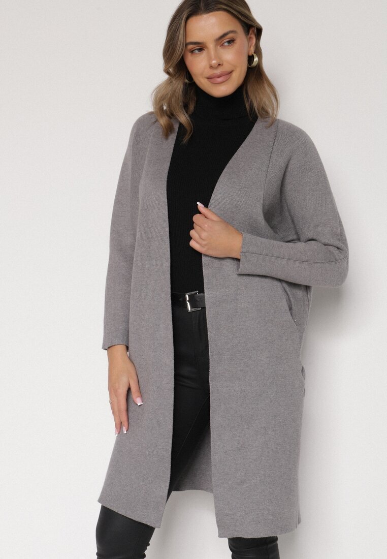glo-story Cardigan Gri Clasic Neîncheiat Elitusa