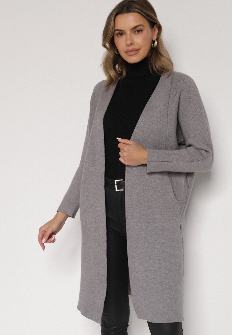 glo-story Cardigan Gri Clasic Neîncheiat Elitusa