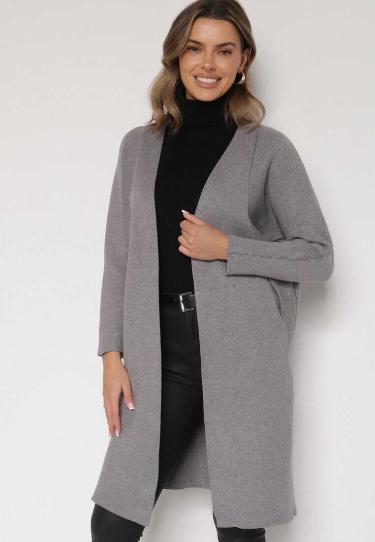 glo-story Cardigan Gri Clasic Neîncheiat Elitusa