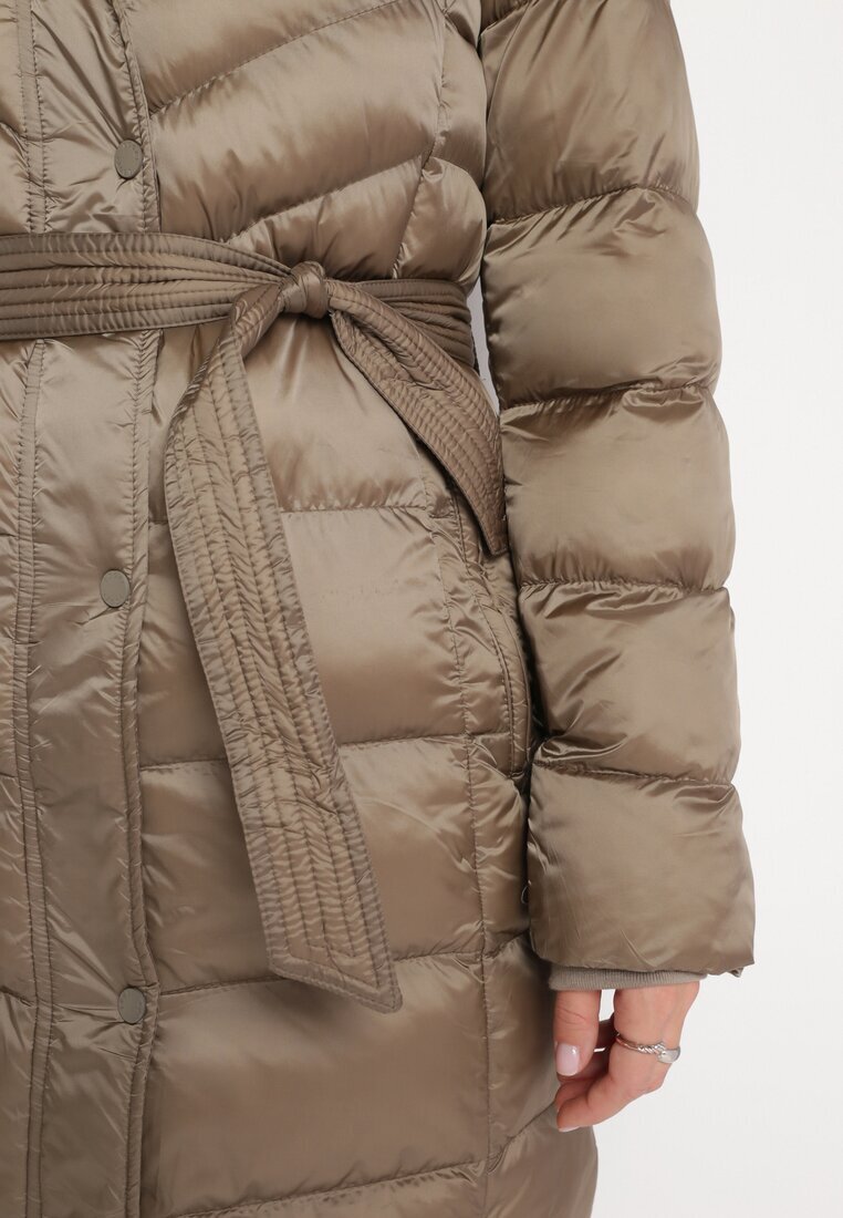 glo-story Jachetă Matlasată Bej închis până la genunchi cu cordon Minenora