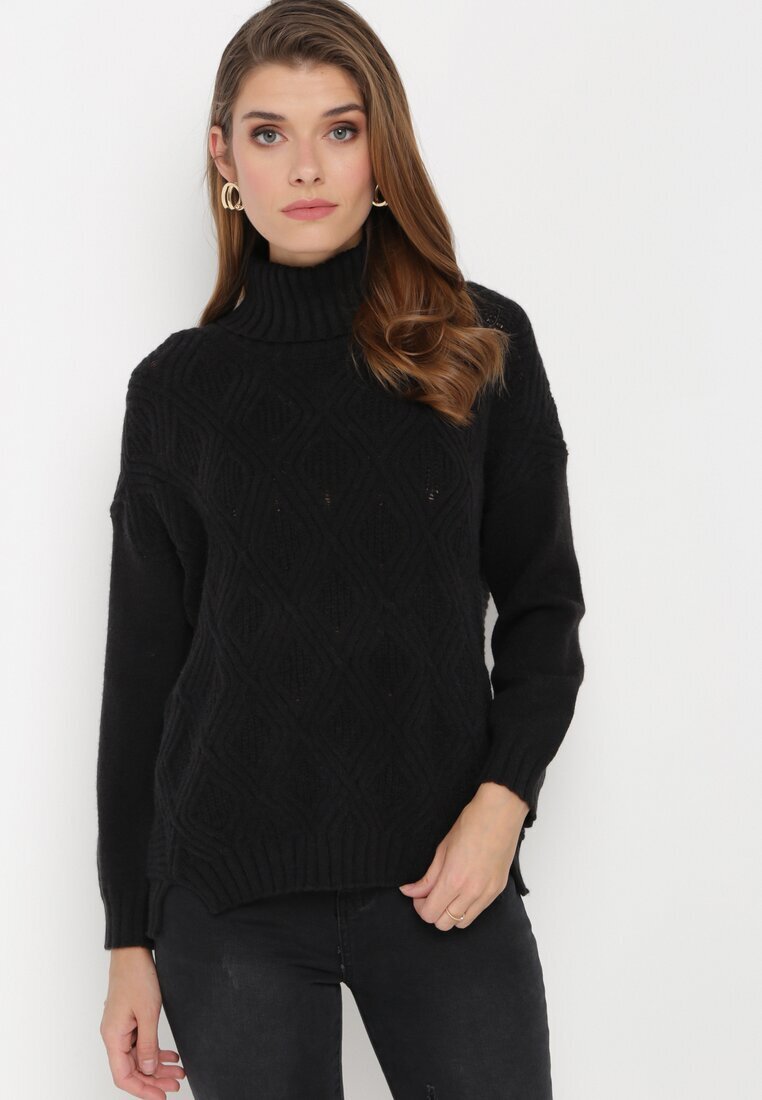 glo-story Maletă Negru din tricot de pulover cu mâneci lungi și manșete Saratte