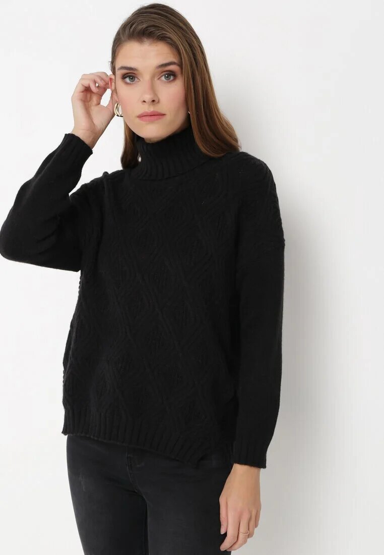 glo-story Maletă Negru din tricot de pulover cu mâneci lungi și manșete Saratte