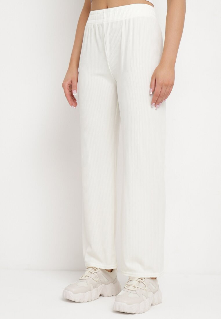 glo-story Pantaloni albi striati largi cu elastic în talie Drasia