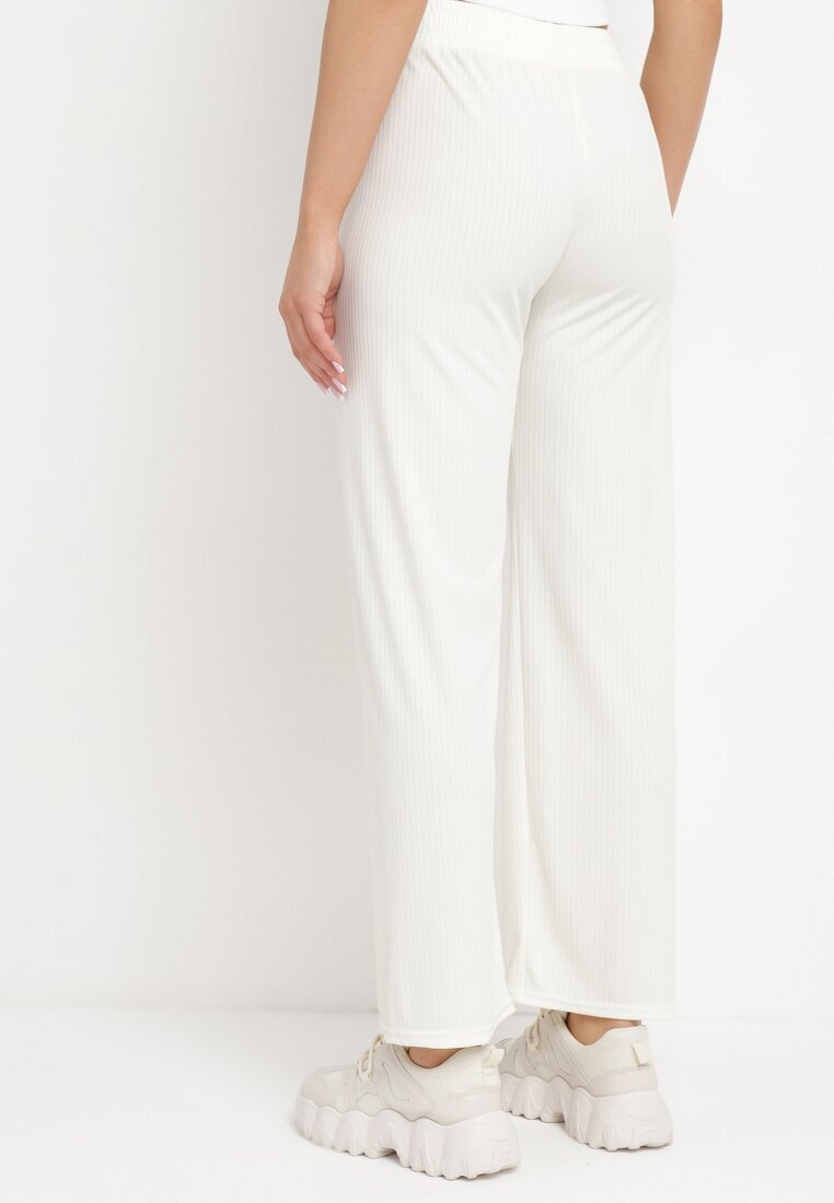 glo-story Pantaloni albi striati largi cu elastic în talie Drasia