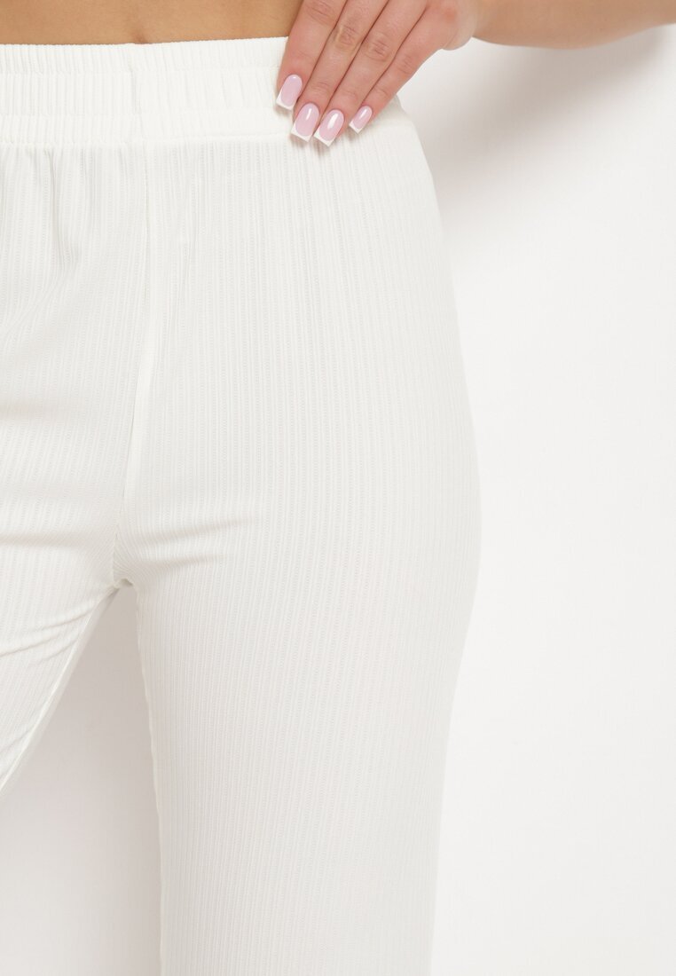 glo-story Pantaloni albi striati largi cu elastic în talie Drasia