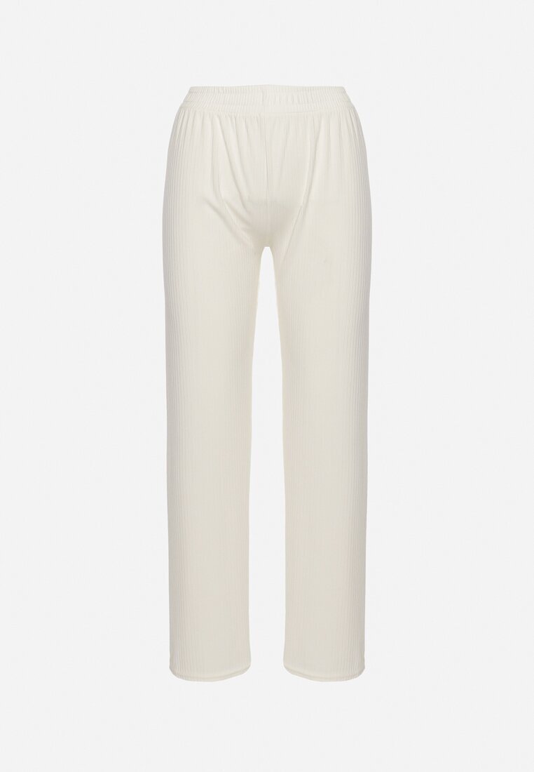 glo-story Pantaloni albi striati largi cu elastic în talie Drasia