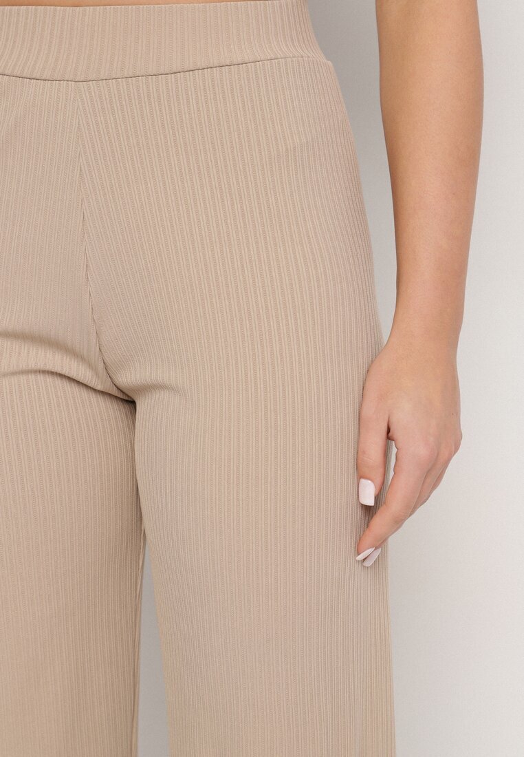 glo-story Pantaloni Bej închis Rebrate Largi Cu elastic în talie Drasia