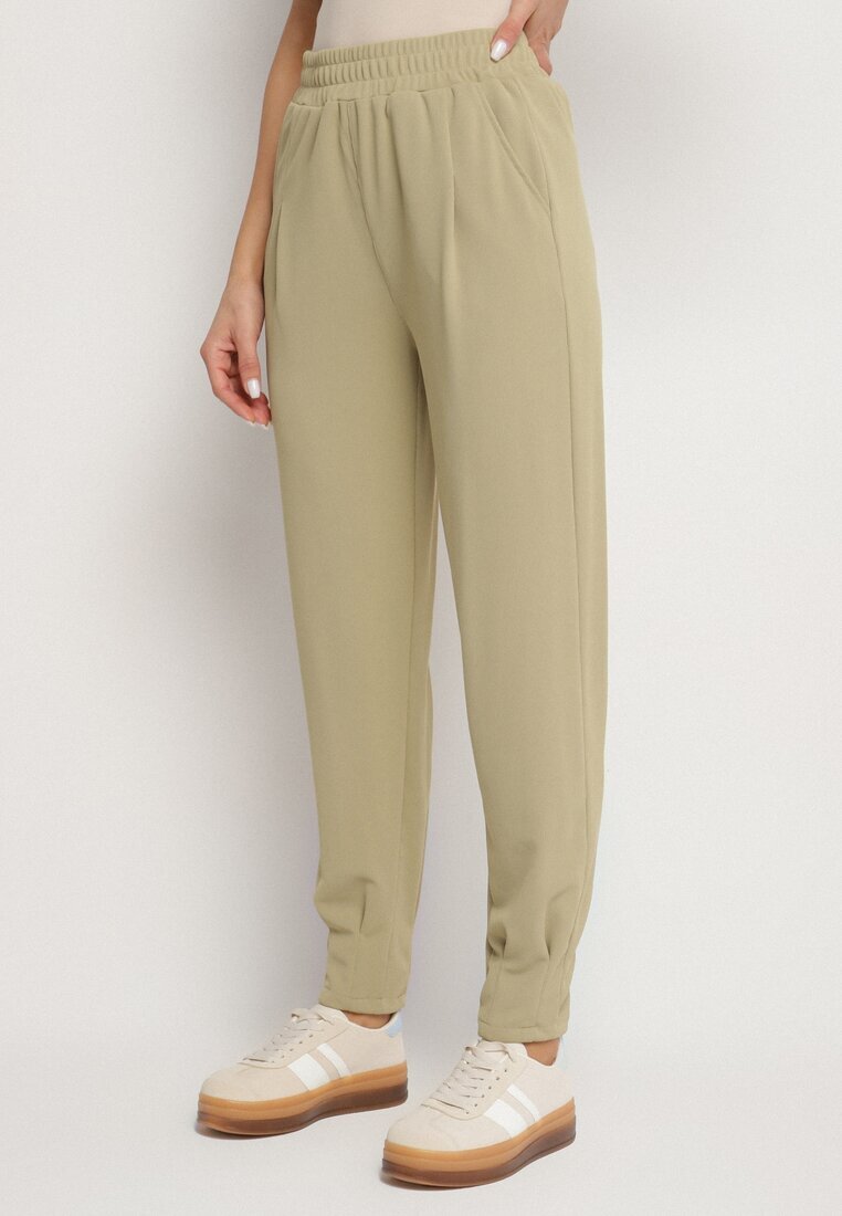 glo-story Pantaloni Casual Verde deschis cu elastic în talie și buzunare Tevinea