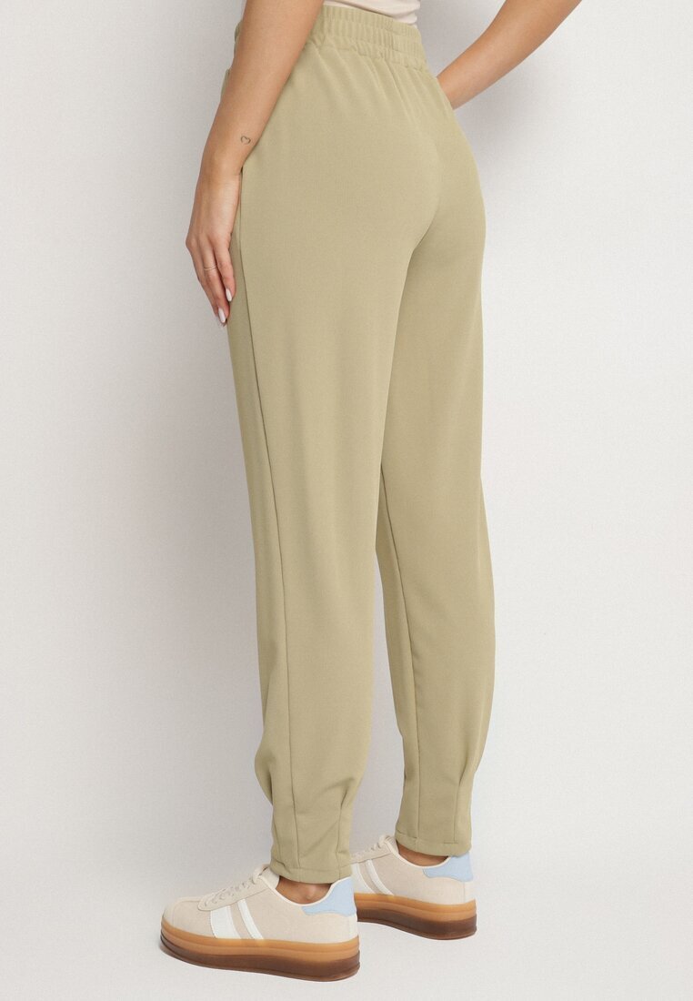 glo-story Pantaloni Casual Verde deschis cu elastic în talie și buzunare Tevinea