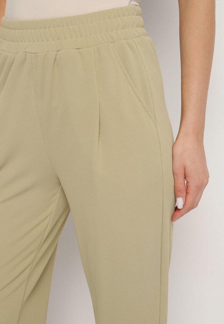 glo-story Pantaloni Casual Verde deschis cu elastic în talie și buzunare Tevinea