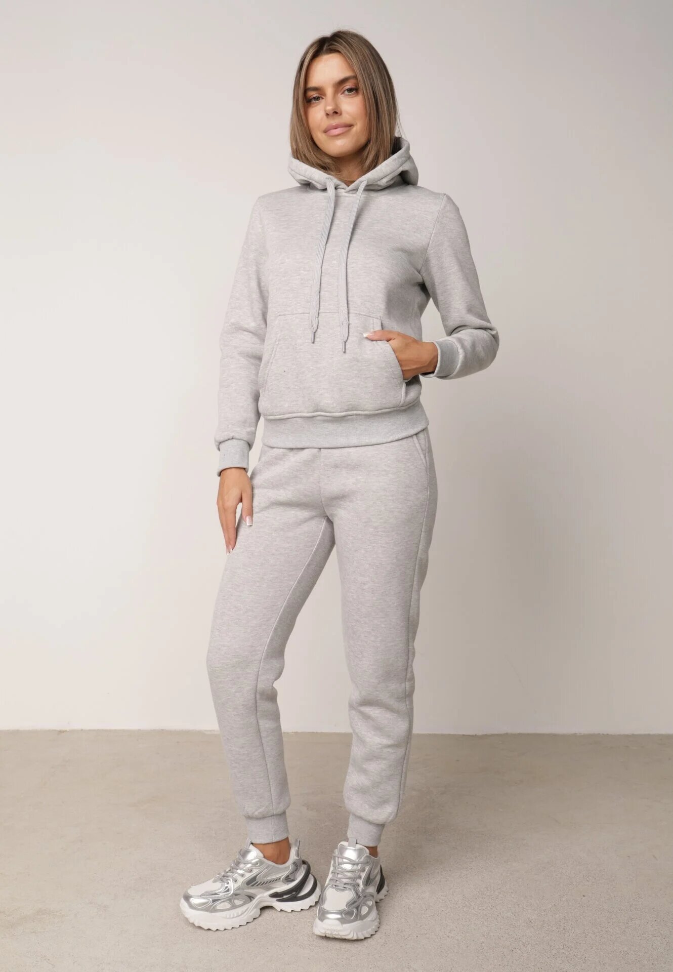 glo-story Pantaloni de trening izolați cu bumbac tip jogger cu manșete Obsida Gri deschis