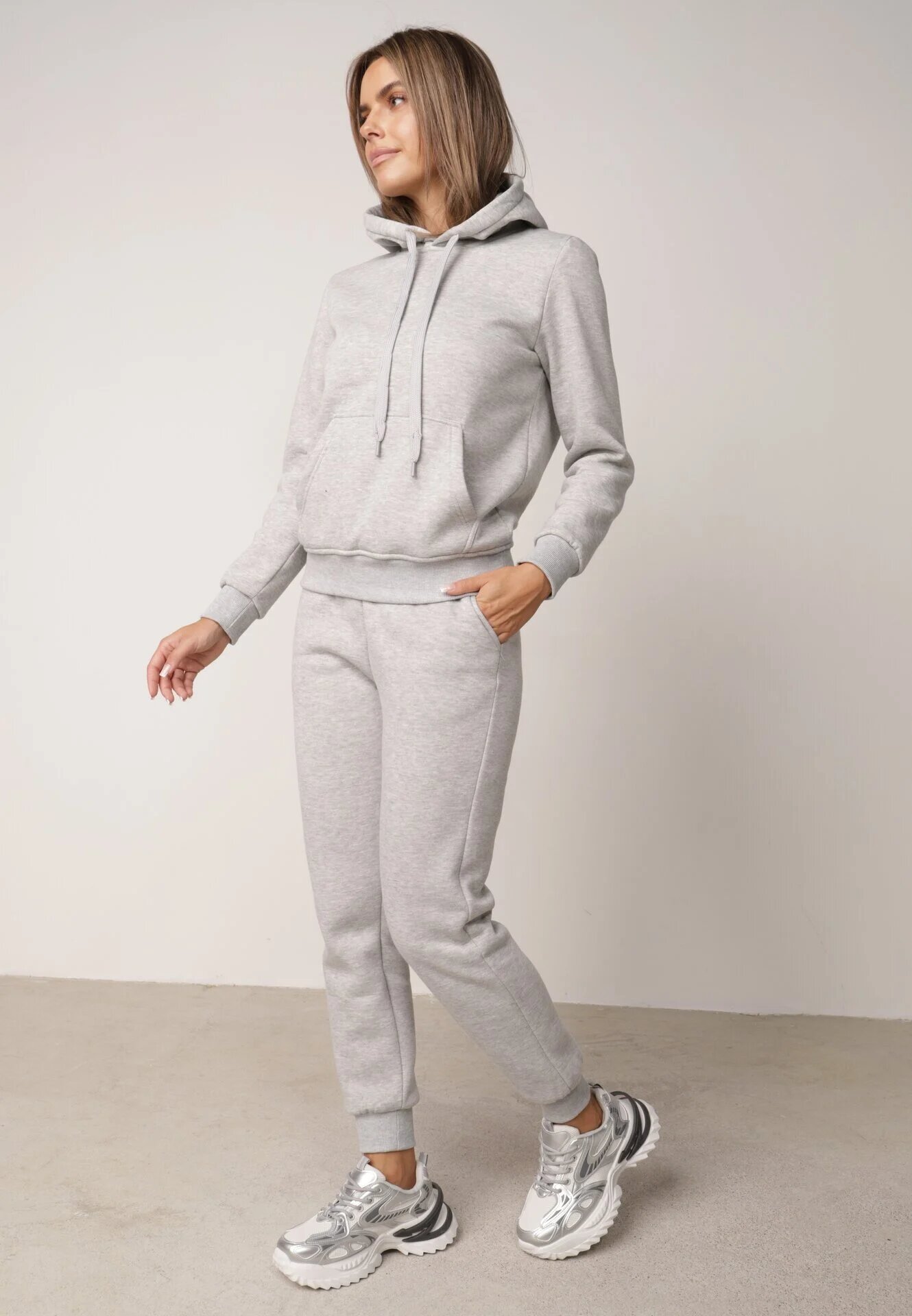 glo-story Pantaloni de trening izolați cu bumbac tip jogger cu manșete Obsida Gri deschis