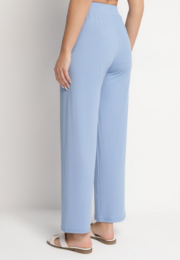 glo-story Pantaloni Reiați Largi Albaștri Cu Elastic În Talie Drasia
