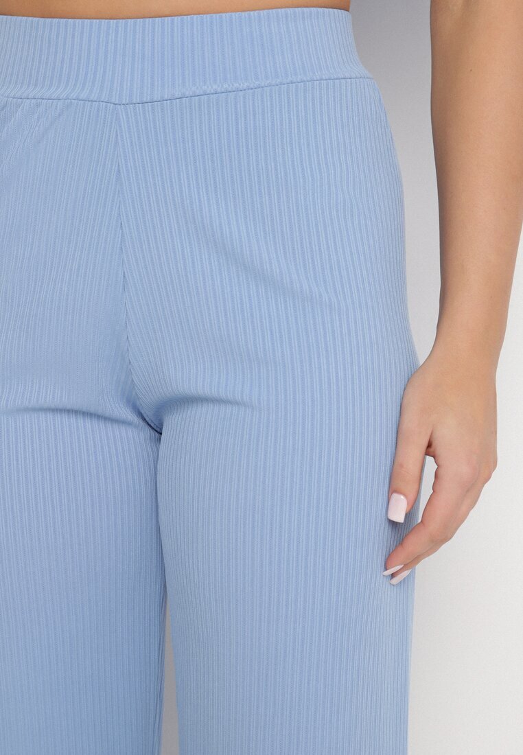 glo-story Pantaloni Reiați Largi Albaștri Cu Elastic În Talie Drasia