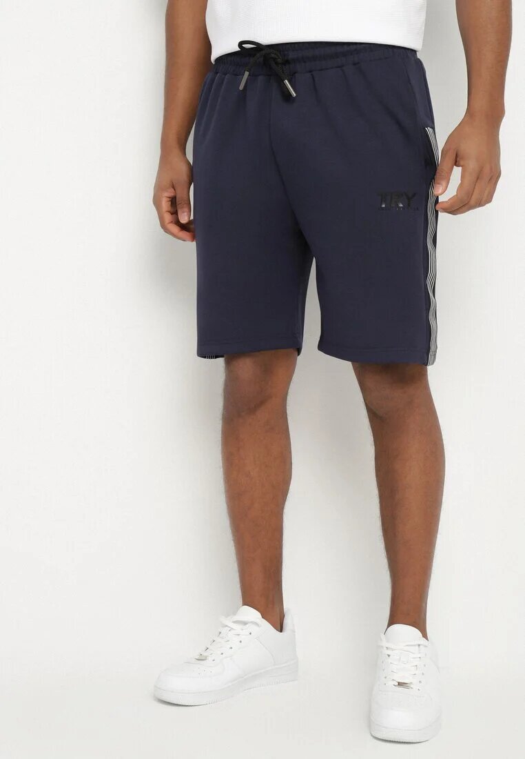 glo-story Pantaloni scurți Bleumarin De Trening cu Elastic în Talie și Decorațiuni Laterale Mepassa