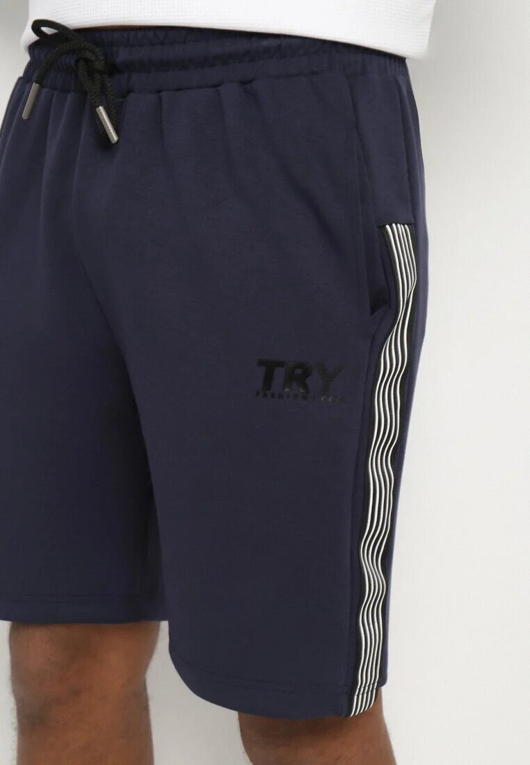 glo-story Pantaloni scurți Bleumarin De Trening cu Elastic în Talie și Decorațiuni Laterale Mepassa