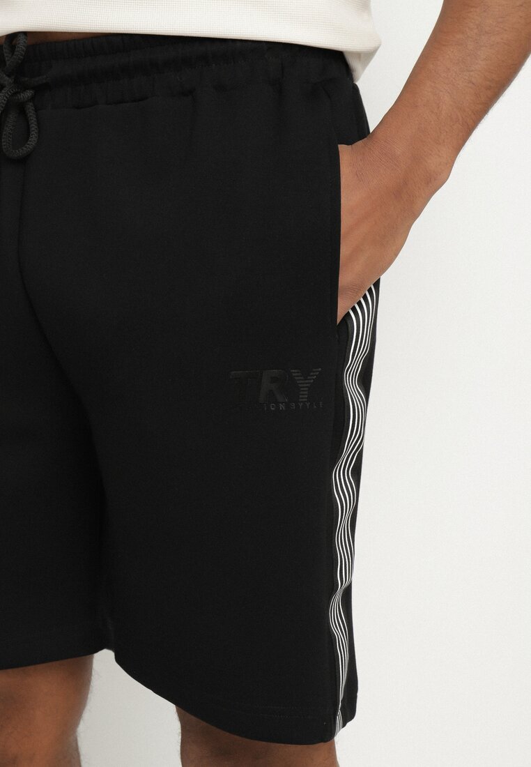 glo-story Pantaloni scurți Negri de Trening cu elastic în talie și ornamente laterale Mepassa