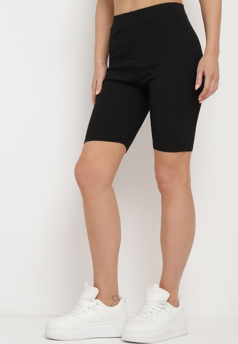 glo-story Pantaloni scurți tip colanți negri din material striat Adrase