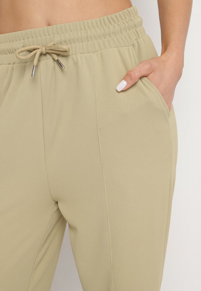 glo-story Pantaloni Verde deschis Largi cu talie înaltă și cordon Deannie