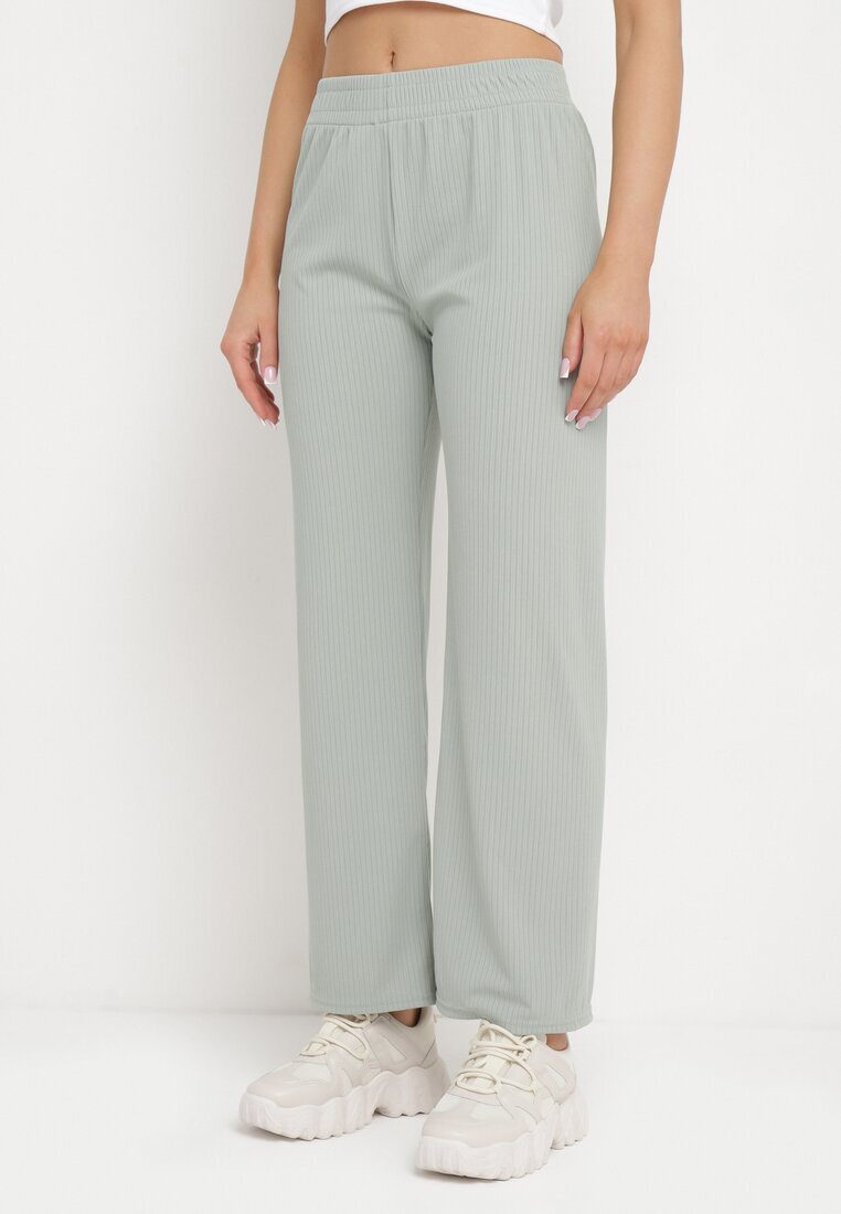 glo-story Pantaloni Verzi Striati Largi cu elastic în talie Drasia