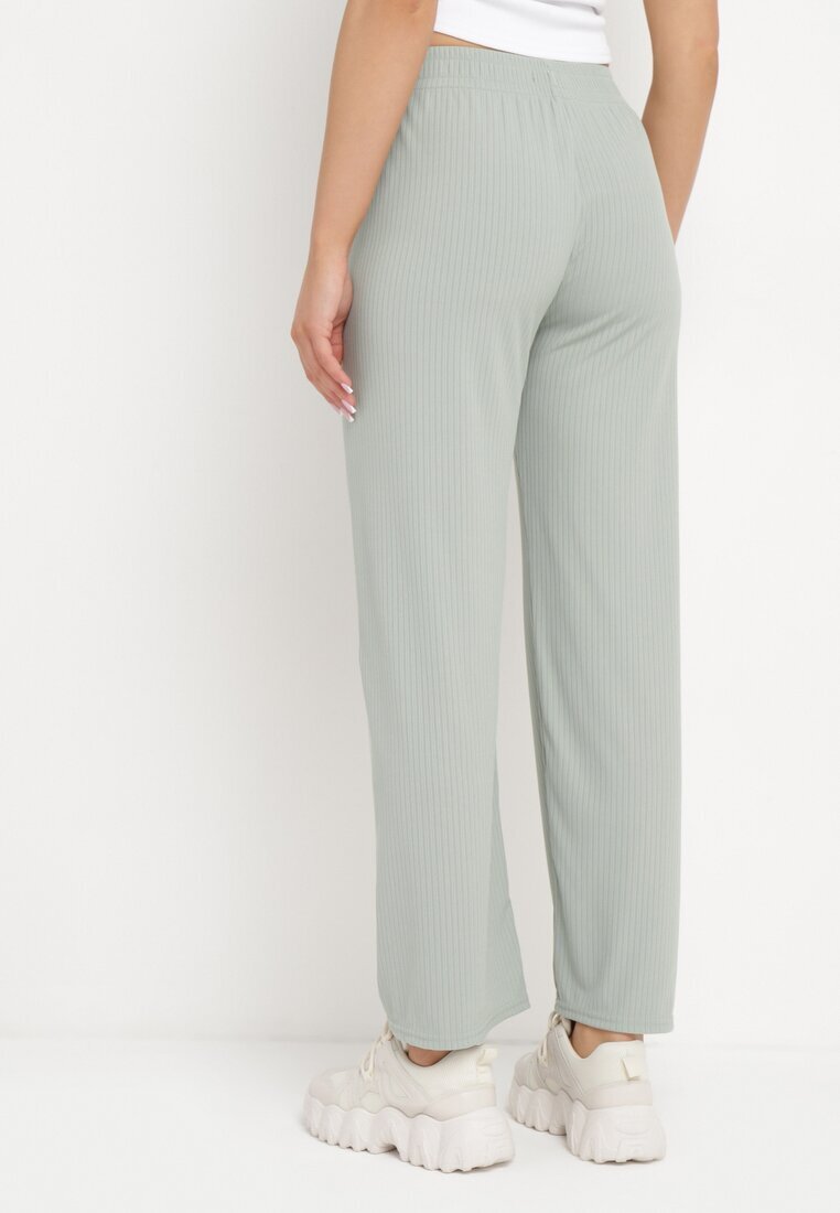 glo-story Pantaloni Verzi Striati Largi cu elastic în talie Drasia