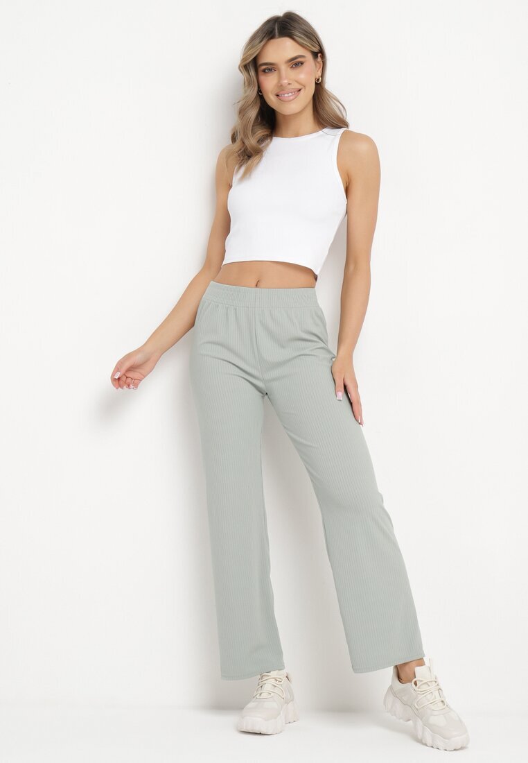 glo-story Pantaloni Verzi Striati Largi cu elastic în talie Drasia