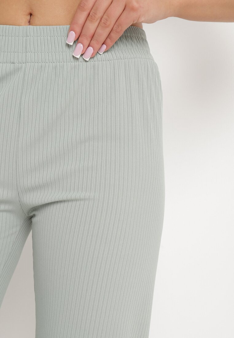 glo-story Pantaloni Verzi Striati Largi cu elastic în talie Drasia